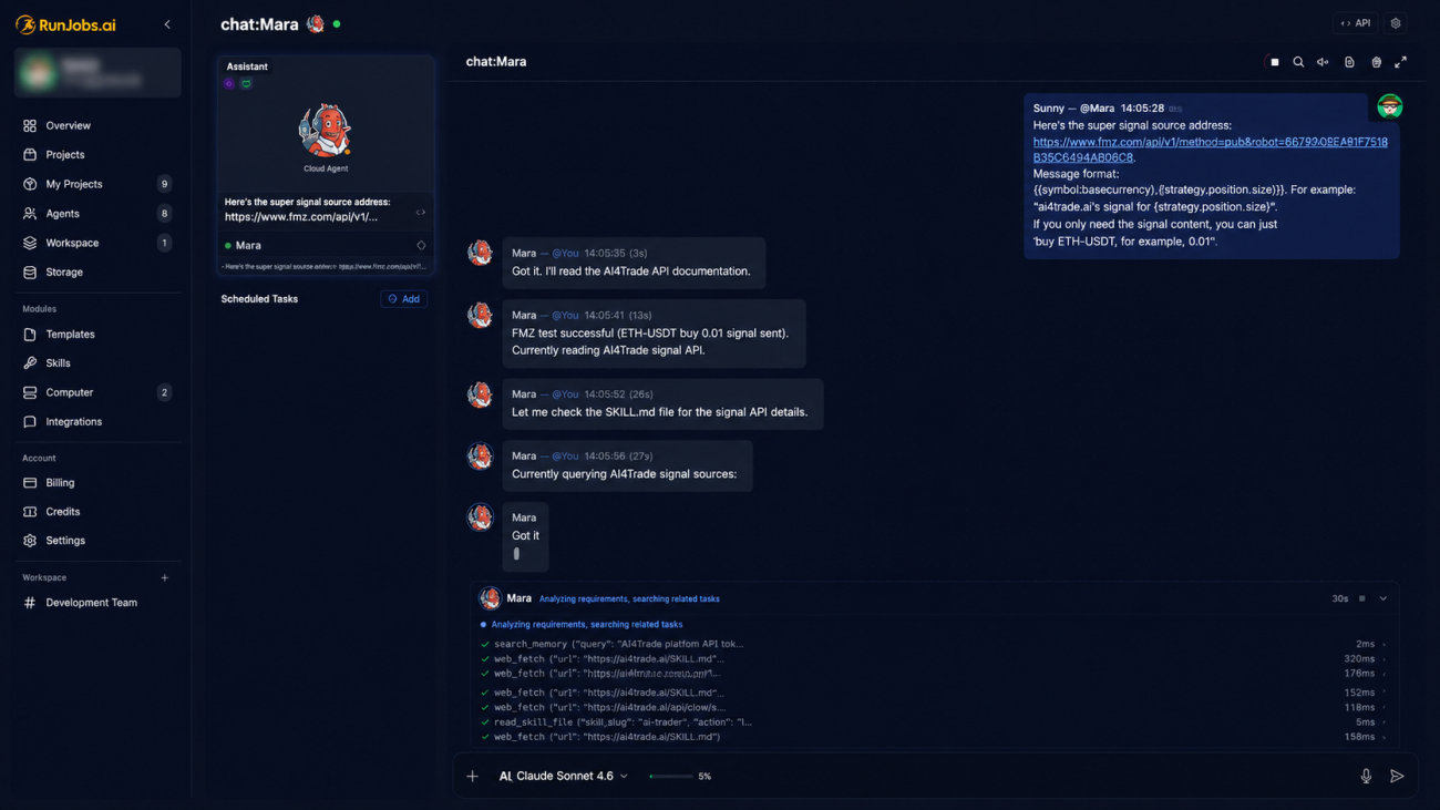 The agent autonomously filters and subscribes to high-quality signal sources on the platform