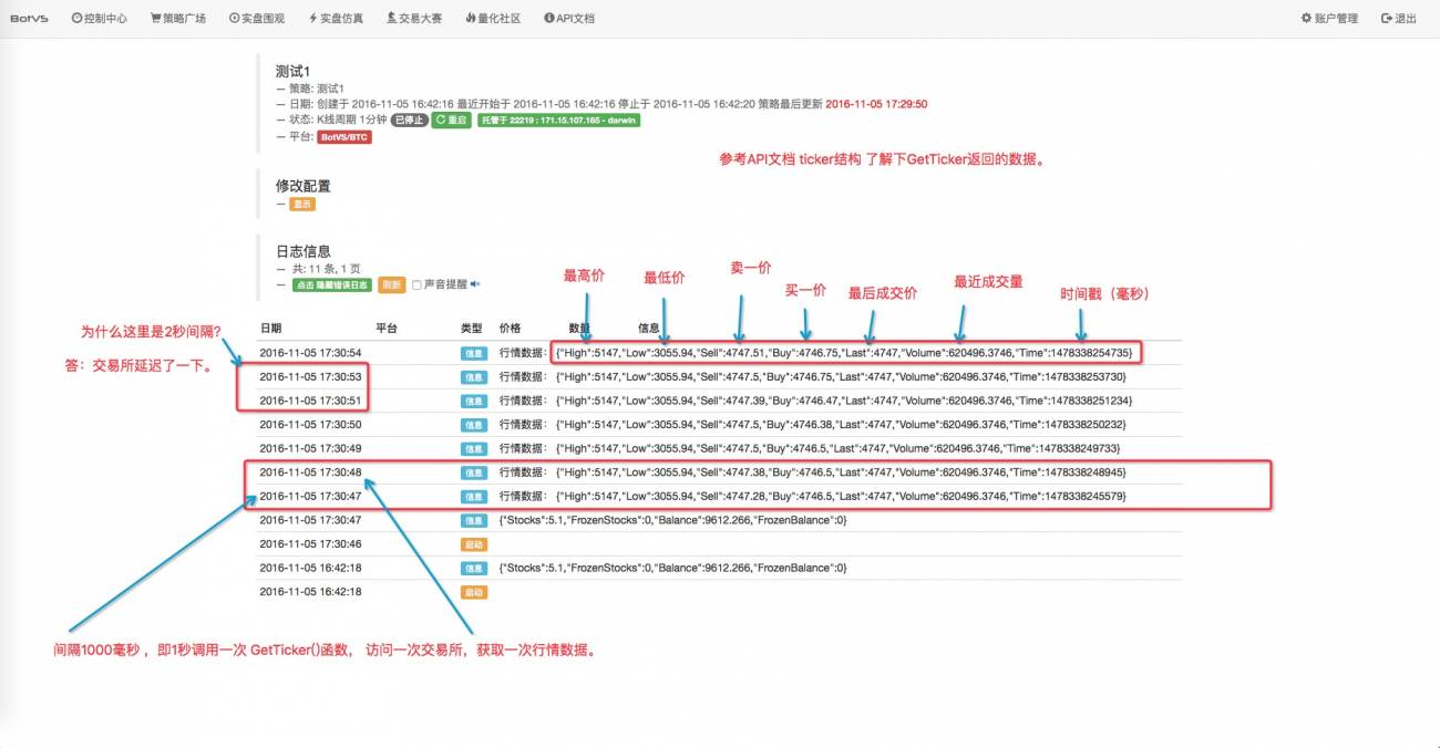 2.1 使用API 获取账户信息、 获取行情数据、 获取K线数据、 获取市场深度信息